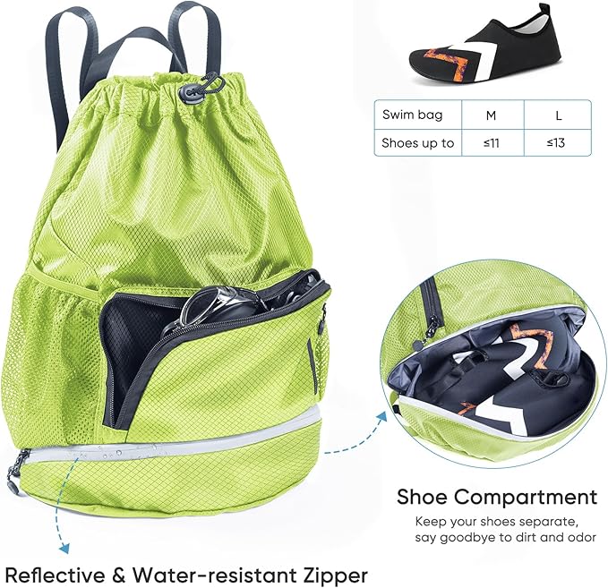 Swim Essentials Beach Gym Backpack - Drawstring Gym Bag with Shoes Compartment and Waterproof Pocket for Swim Accessories - Kids Mens Beach Workout Bag