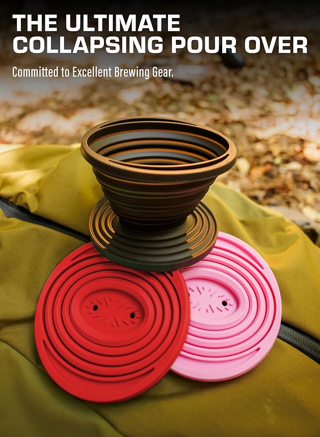 COLETTI Sierra Pour Over Coffee Dripper — Collapsible Pour Over Coffee Dripper — Includes Pack of Paper Filters [Red, Pack of 1]