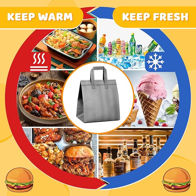 Hushee 200 Pcs Insulated Take out Bags Bulk Thermal Insulation Take Away Bags Disposable 10.24x11.02x6.69 Inch for Grocery Lunch Hot Cold Frozen Food Delivery Shipping Cooler(Gray)