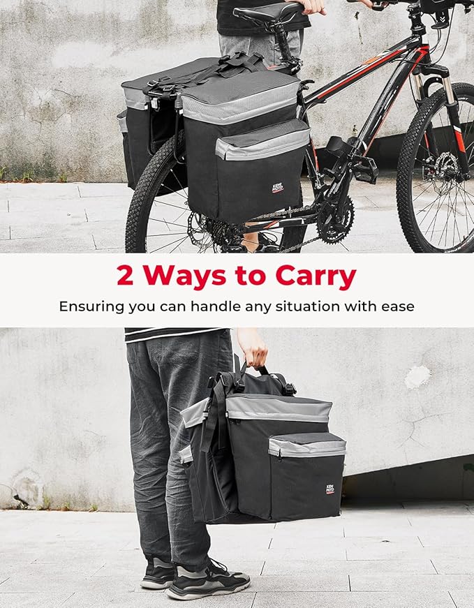 KEMIMOTO Bike Bag Bicycle Panniers Rear Rack Bag, 34L Large Capacity Water Resistant Bicycle Trunk Bag, Bike Saddle Bag for Grocery Shopping, Support for Width Less Than 6 inches Bike Rack, Grey