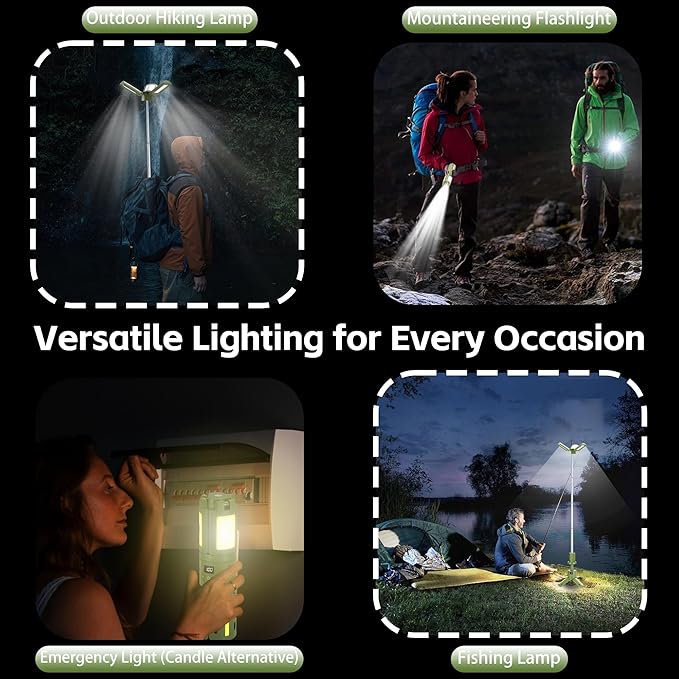 Rechargeable Camping Light 14000mAh, Telescoping Light Camping Lantern 6000LM, Waterproof Magnetic Camping Essentials, Dimmable, Foldable, Multi-Mode for Outdoor, Emergency, Hiking, Car Repair