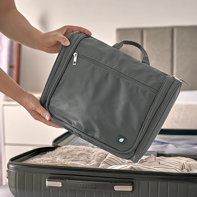 PAVILIA Large Hanging Toiletry Bag Travel Bag Women Men, Cosmetic Organizer, Water Resistant Makeup Bag Accessories Toiletries, Travel Essentials Kit, Grey