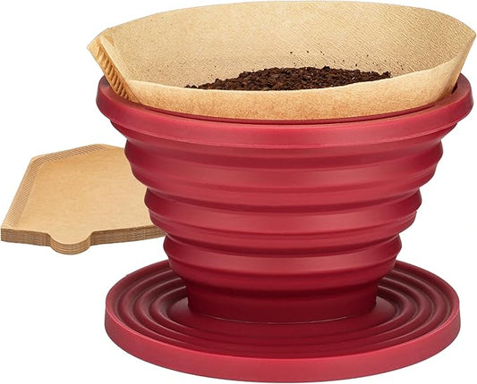 COLETTI Sierra Pour Over Coffee Dripper — Collapsible Pour Over Coffee Dripper — Includes Pack of Paper Filters [Red, Pack of 1]