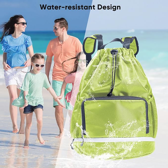 Swim Essentials Beach Gym Backpack - Drawstring Gym Bag with Shoes Compartment and Waterproof Pocket for Swim Accessories - Kids Mens Beach Workout Bag