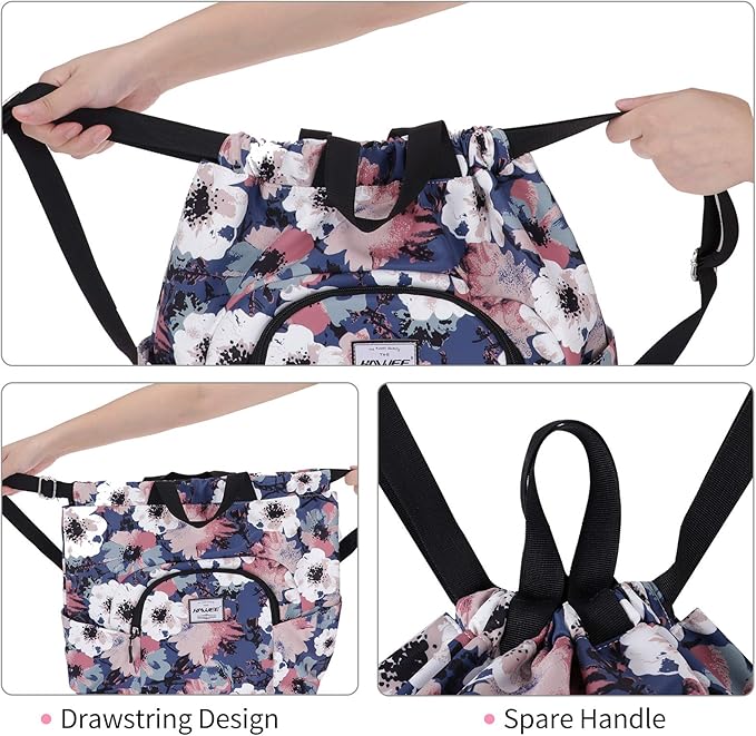 Dry Wet Drawstring Backpack with Shoe Compartment for Women Adjustable Gym Bag