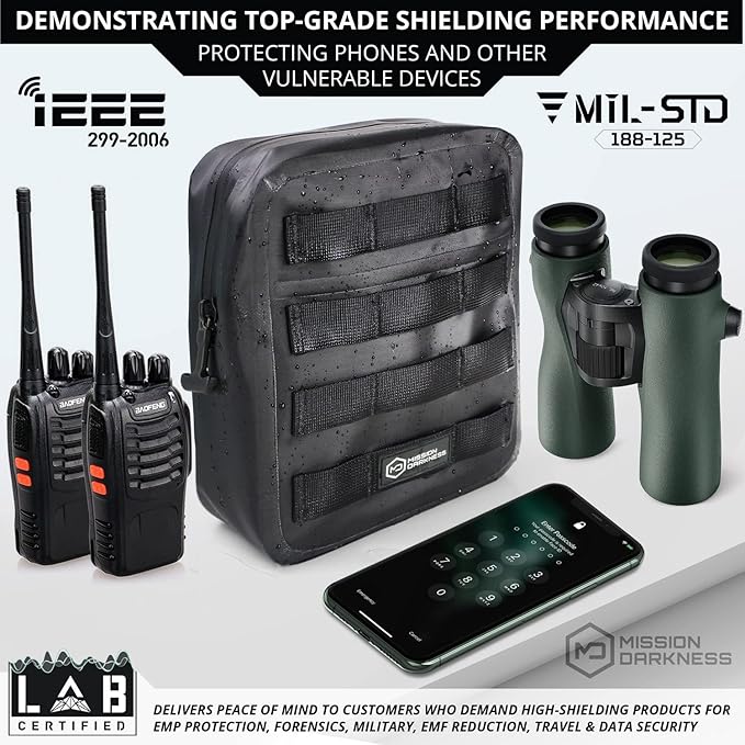 Mission Darkness Dry Shield MOLLE Faraday Pouch (2nd Gen) // Waterproof & Submergible Dry Bag + RF Shielding Liner. Signal Blocking, Anti-tracking, EMP Shield, Data Privacy, Electronic Device Security