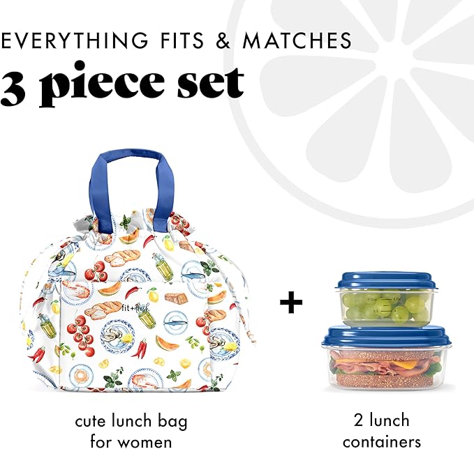 Fit & Fresh Lunch Bag For Women, Insulated Womens Lunch Bag For Work, Stain-Resistant Large Lunch Box For Women With Containers, Cinch Closure Cromwell Bag, Al Fresco Multicolored