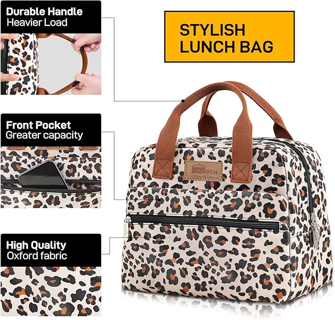 HOMESPON Insulated Lunch Bag for Women Men Lunch Box Cooler Lunch Tote for Work Picnic (Leopard Print)