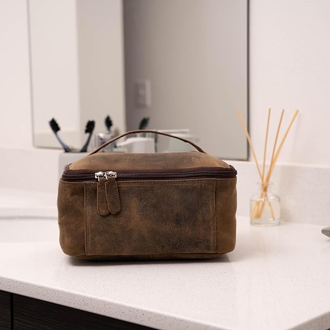 KomalC Genuine Unisex Vanity Leather Dopp kit - Travel Toiletry Bag multi-purpose Toiletry Bag (1 Zip Hunter dopp kit)