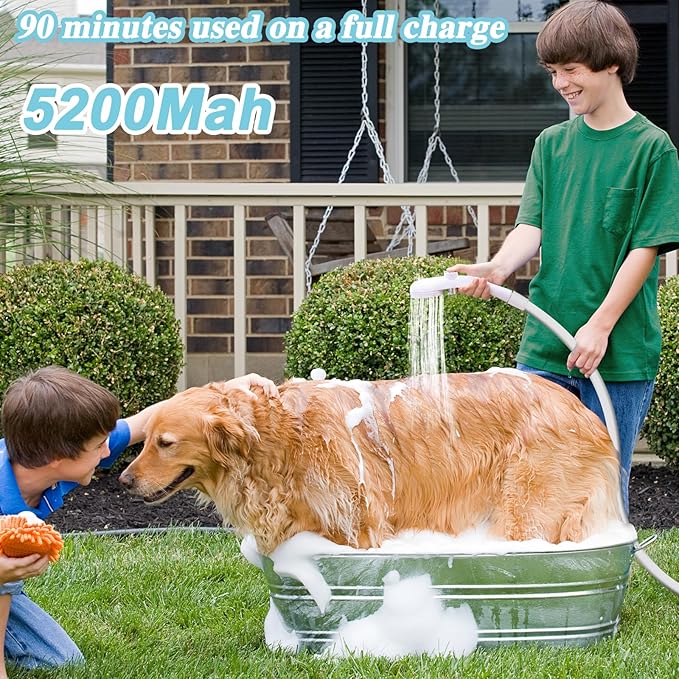 Upgrade Portable Camping Shower, Portable Shower for Camping, Outdoor Camp Shower Pump with 5200mAh Battery, 90 Mins Shower Time, Electric Shower Pump for Outdoor Bathing Pet Cleaning Garden Watering