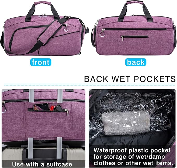Kuston Sports Gym Bag with Shoes Compartment &Wet Pocket Gym Duffel Bag Overnight Bag for Men and Women