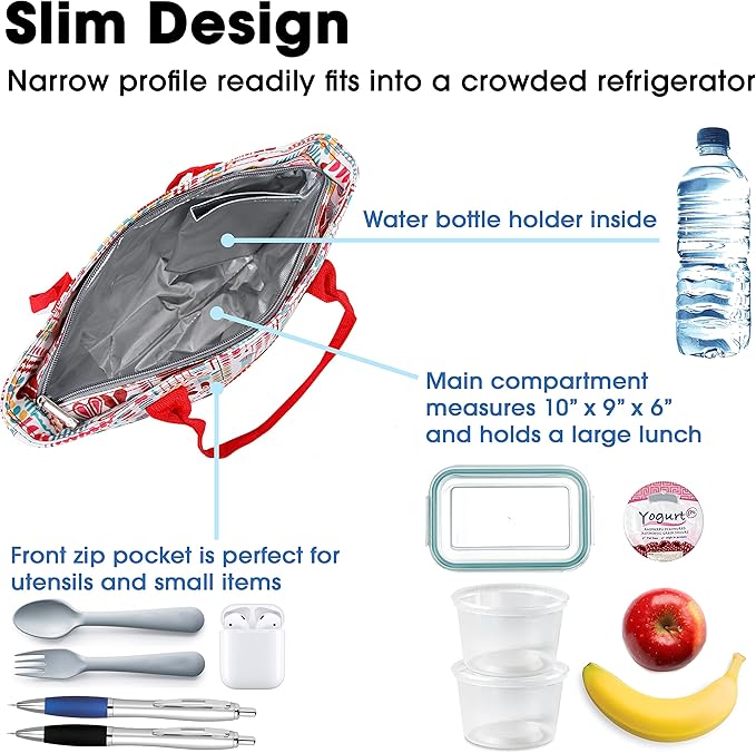 J World Lola Lunch Tote Bag. Cute Insulated Lunch-Box for Women & Teen Girls, Heart Factory