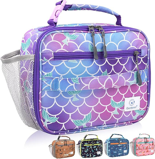 Genteen Lunch Box Kids, Prints Insulated Lunch Bag Kids Boys Girls,Soft Bag Mini Cooler Back to School Thermal Meal Tote Kit Lunch Box for School,Work,Outdoor (Mermaid)