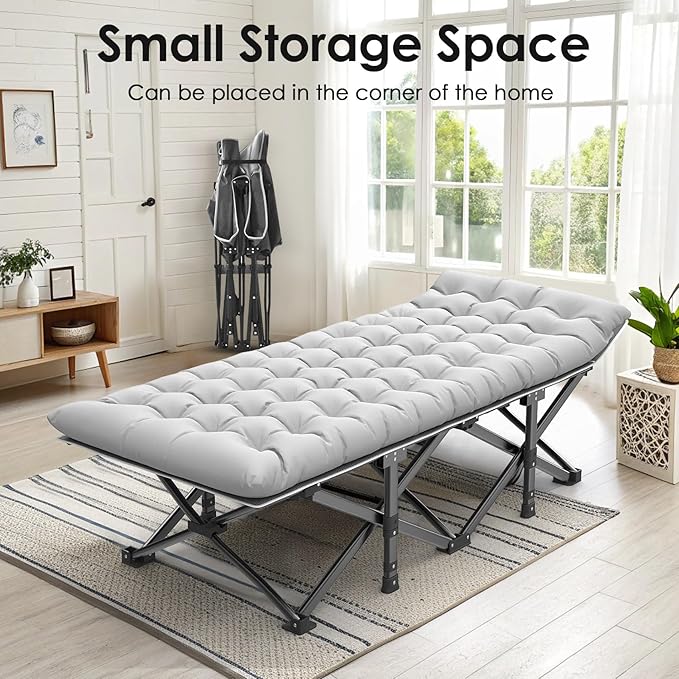 Suteck Camping Cot, 32In XXL Folding Camping Cot Heavy Duty Sleeping Bed for Adults 1200D Double Layer Oxford Cots for Camping W/Pilllow Mattress Carry Bag for Home Office Nap Beach Travel, 500LBS