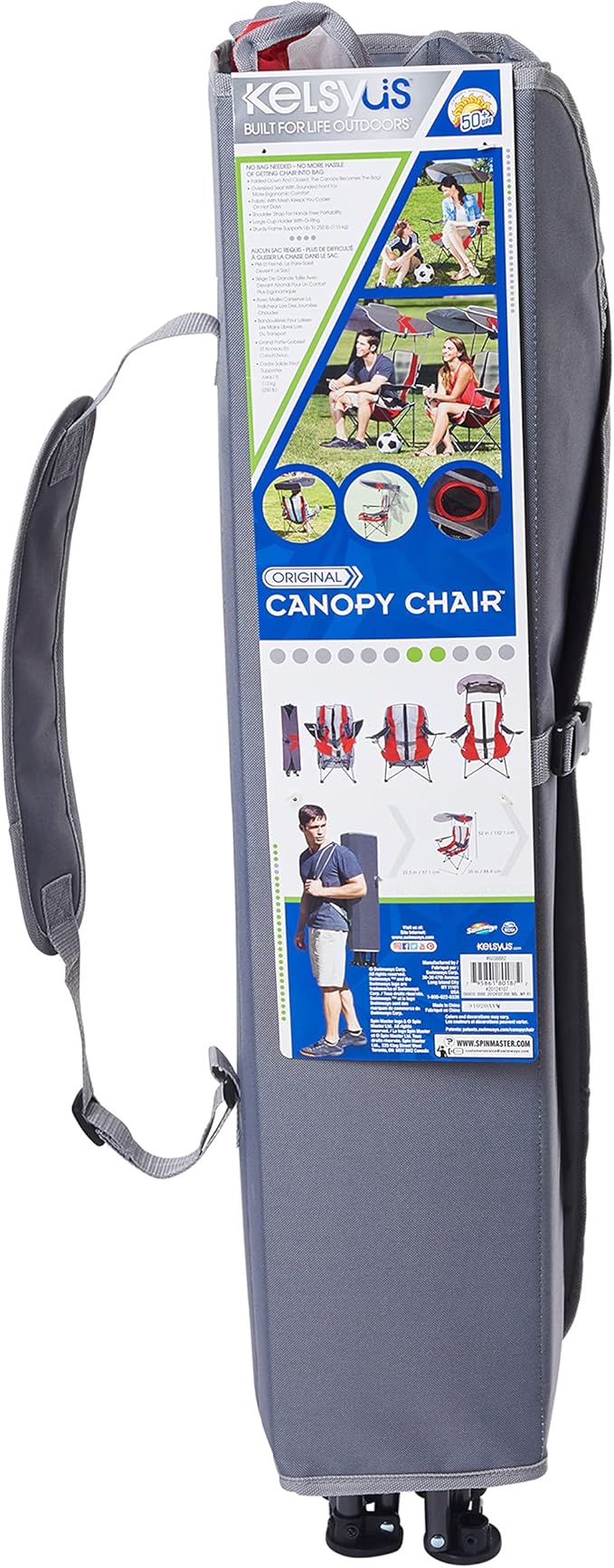 Kelsyus Original Foldable Canopy Chair for Camping, Tailgates, and Outdoor Events, Grey/Red