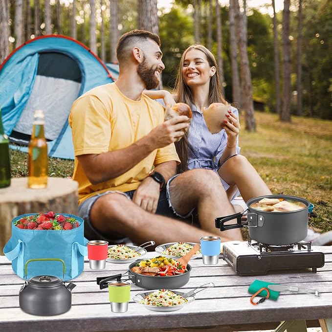 TOMSHOO Camping Cookware Mess Kit, Lightweight Camping Cooking Set Alumina Backpacking Camping Pots Pans Kettle Set for Outdoor Backpacking Hiking Picnic Included Carry Bag
