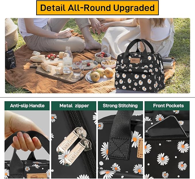 HOMESPON Insulated Lunch Bag for Women Men Lunch Box Cooler Lunch Tote for Work Picnic (Daisy)