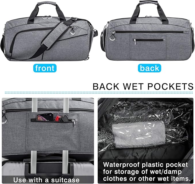 Kuston Sports Gym Bag with Shoes Compartment &Wet Pocket Gym Duffel Bag Overnight Bag for Men and Women