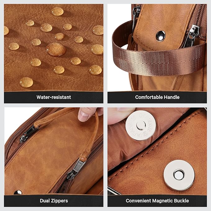 Toiletry Bag for Men, Travel Toiletry Bag Travel Essentials, Dopp Kit Water-resistant Shaving Bag, Bathroom Bag Toiletries Organizer, Brown(PU Leather)