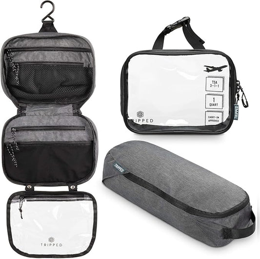 Toiletry Bag Kit Set: Hanging Travel Toiletry Bag + 311 TSA Cosmetic Liquid Bag + Ultralight Accessory Organizer Pouch