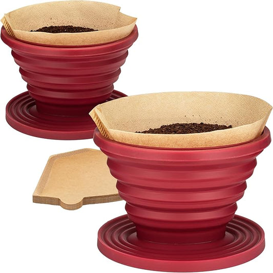COLETTI Sierra Pour Over Coffee Dripper — Collapsible Pour Over Coffee Dripper — Includes Pack of Paper Filters [Red, Pack of 2]