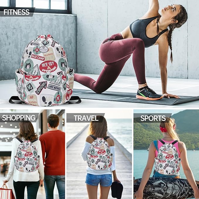 HUA ANGEL Floral Print Drawstring Bag - Lightweight Waterproof Cinch Sackpack with Side Pocket for Men & Women Travel Gym Bag