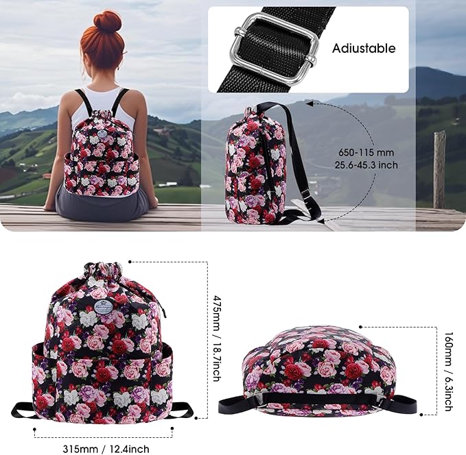HUA ANGEL Floral Print Drawstring Bag - Lightweight Waterproof Cinch Sackpack with Side Pocket for Men & Women Travel Gym Bag