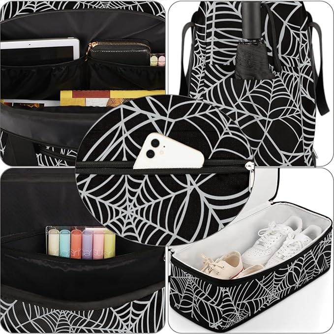 cfpolar Woman Travel Duffel Bag Halloween Spider Web Foldable Tote Carry On Luggage Sports Gym Bag With Shoe Compartment Overnight Weekend Yoga Workout Bag Training Handbag