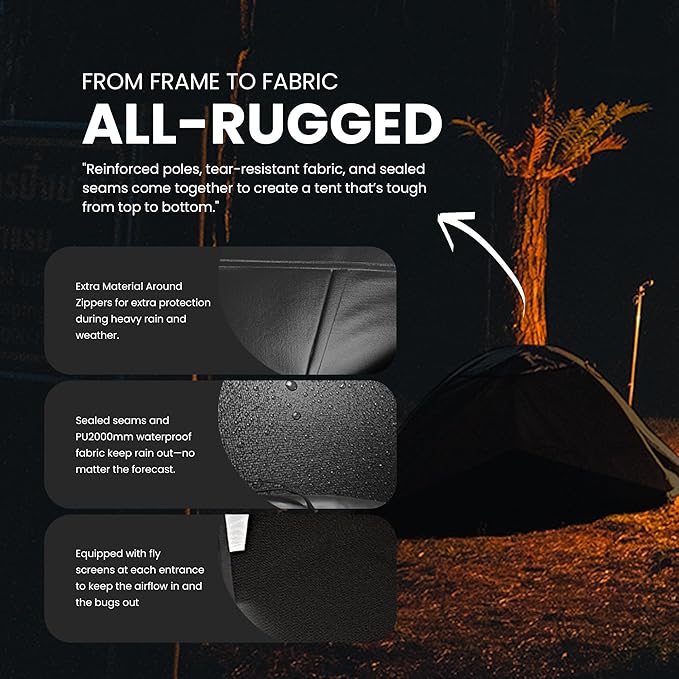 3-4 Person Camping Tent | Pop Up Tent & Fully Waterproof Camping Tent | Backpacking Tent with Fly Screen & Portable Easy Set Up, Lightweight for Backpacking, Hiking Picnic