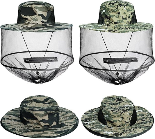 Sucrain 2 Pack Mosquito Head Net Hat Sun Hat Garden Bug Hat with Hidden Net Mesh for Outdoor Gardening Beekeeping