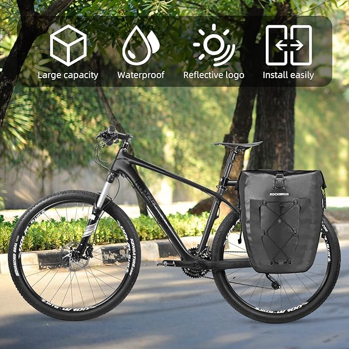 ROCKBROS Bike Pannier Waterproof 27L Large Capacity Bike Bag Rear Rack Waterproof for Grocery Touring Cycling Black*1