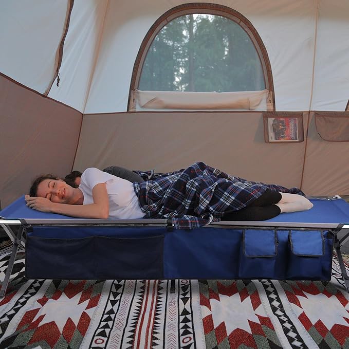 PORTAL Camping Cot, Sleeping Cots for Adults Portable Folding Cot Heavy Duty Tent Cots for Camping, Camping Bed, Supports 300LBS, Dark Blue