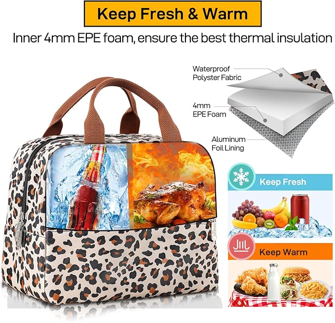 HOMESPON Insulated Lunch Bag for Women Men Lunch Box Cooler Lunch Tote for Work Picnic (Leopard Print)