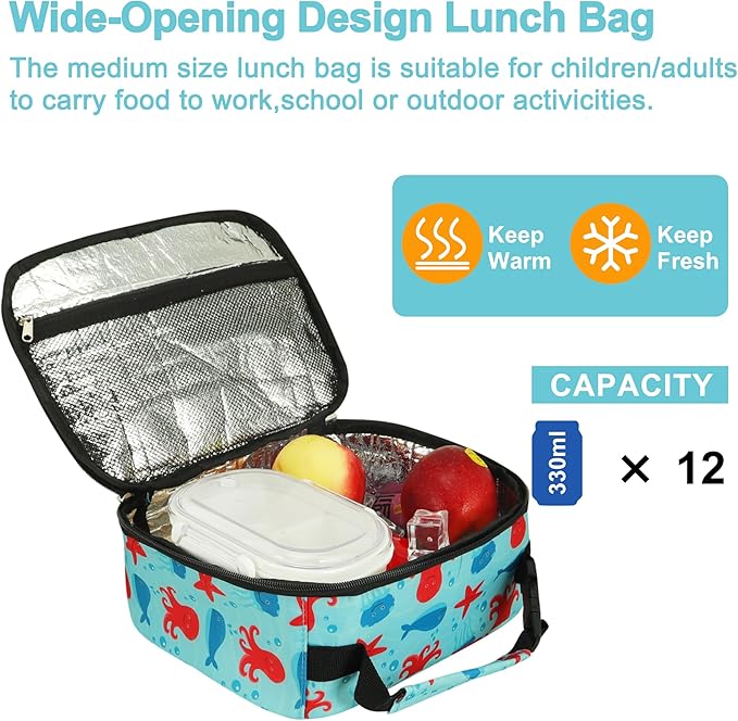 esouler Lunch Box Kids Insulated Lunch Bag for Boys & Girls Durable Children Lunchbox for School with Water Bottle Holder-Octopus
