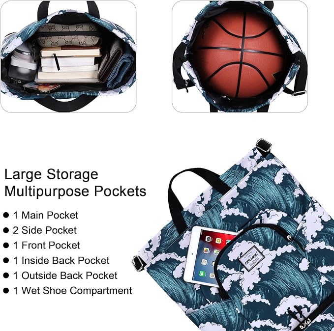 Dry Wet Drawstring Backpack with Shoe Compartment for Women Adjustable Gym Bag