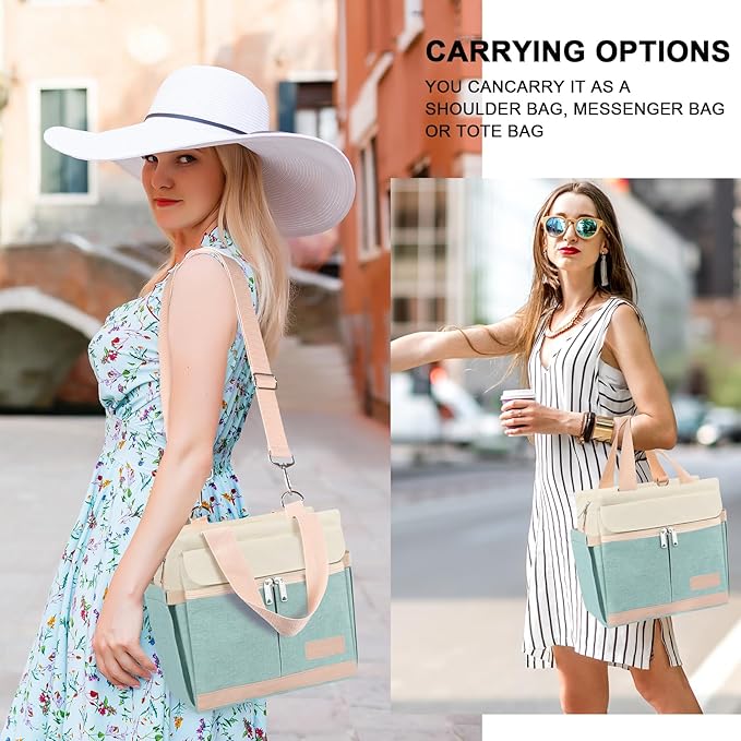 Joymee Lunch Box for Women Insulated Lunch Bag with Shoulder Strap Reusable Leakproof Large Spacious Lunch Cooler Tote for Women Adult with Bottle Holder and Side Pockets for Work - Heather Teal