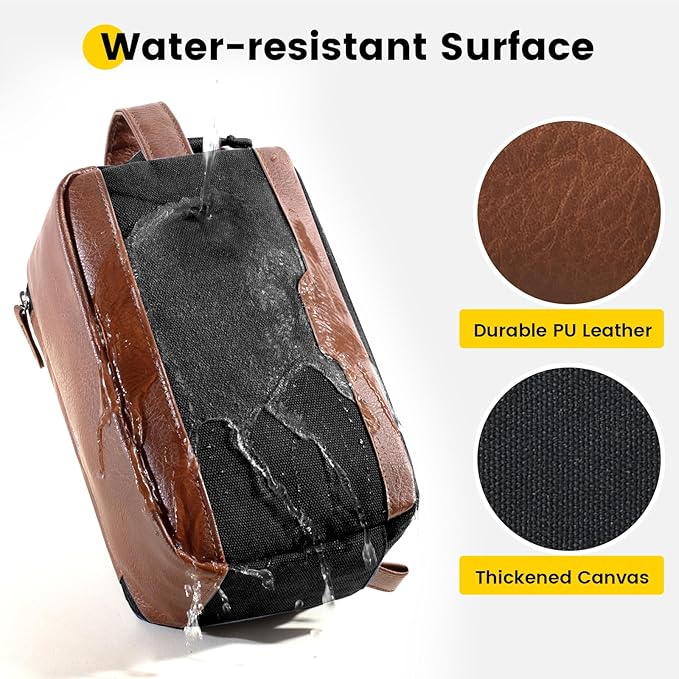 Vorspack Travel Toiletry Bag for Men - Canvas Dopp Kit Water Resistant Skincare Bag Large Shaving Bag for Bathroom Toiletries Accessories Gifts - Black