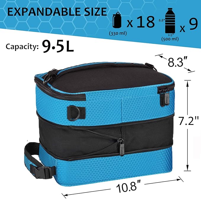 Expandable Insulated Lunch Bag, Leakproof Flat Lunch Cooler Tote with Shoulder Strap for Men and Women, Suitable for Work & Office Tirrinia, Blue