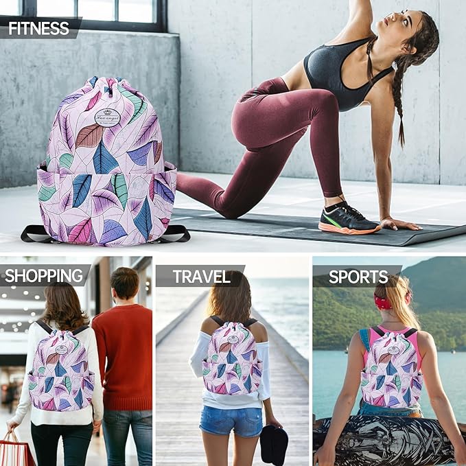 HUA ANGEL Floral Print Drawstring Bag - Lightweight Waterproof Cinch Sackpack with Side Pocket for Men & Women Travel Gym Bag