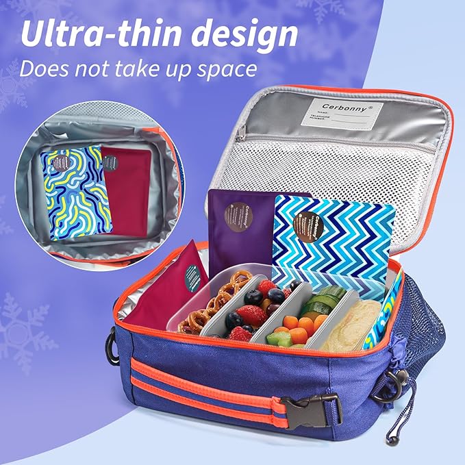 Cerbonny Ice Packs For Lunch Boxes,Ice Packs Reusable for Lunch Box,Cooler Ice Packs For Lunch Bag,Freezer Packs Fit For Beach Bags,Lunch Box Ice Packs,Fit for 3+,Pack of 4