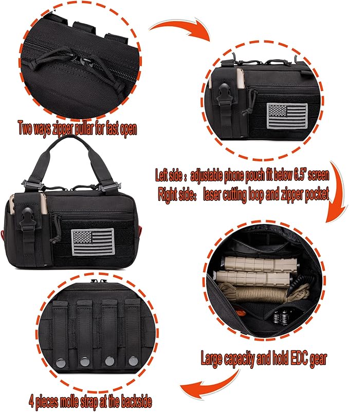 Molle Admin Pouch with Laser Cutting Loop,Car EDC EMT Molle Pouches, Large Capacity Tactical Pouch, EDC Pouch Organizer Include US Flag