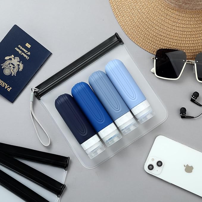 Clear Toiletry Bag, 4 Pack TSA Approved Security Travel Toiletry Bag Carry on Travel Accessories Bag Airport Airline Quart Size Bags Water Repellent Makeup Cosmetic Bag for Women