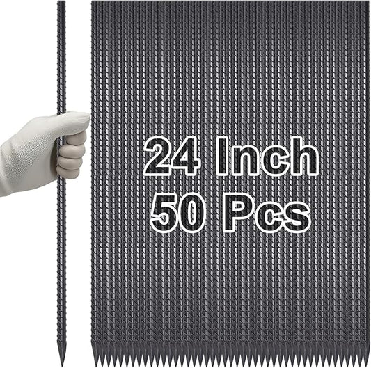 VVOKGO Rebar Stakes 24 Inch Ground Straight Rebar Stakes (50pcs), Heavy Duty Ground Anchors, 3/8" Diameter Steel Plant Support Garden Stake with Chisel Point End, Hammer Through Hard Soil for Camping