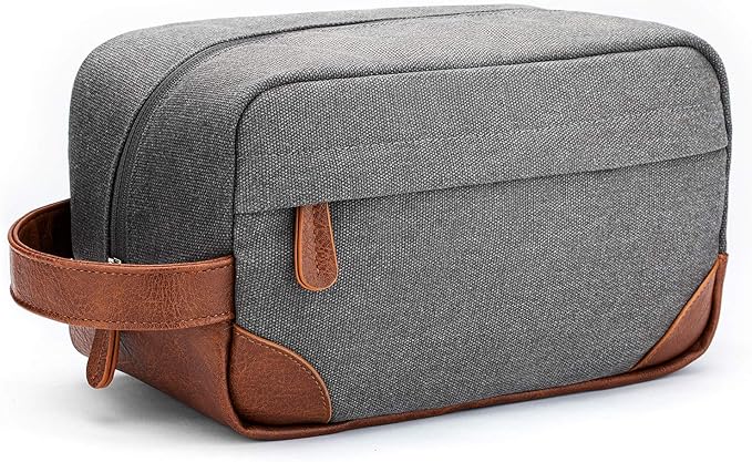 Vorspack Toiletry Bag Hanging Dopp Kit for Men Water Resistant Canvas Shaving Bag with Large Capacity for Travel - Light Grey