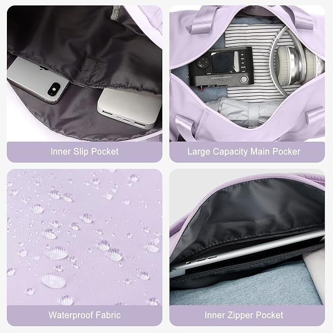 Gym Bag for Women & Men with Wet & Shoe Compartment, Small Duffle Bag for Travel, Sport, Gym, Workout, Overnight, Weekender, Carry-On - Purple