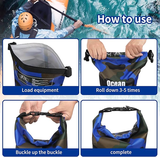 Dry Bag Waterproof for Women Men,20L Rolled Lightweight Dry Storage Bag Backpack with Phone Case for Travel,Swimming,Boating, Kayaking,Camping & Beach,Blue