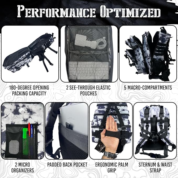 45L Elite Tactical Backpack | 3X Stronger Work & Military Backpack | Water Resistant and Heavy Duty | 3 Day MOLLE Bug Out Bag (Black Ice)