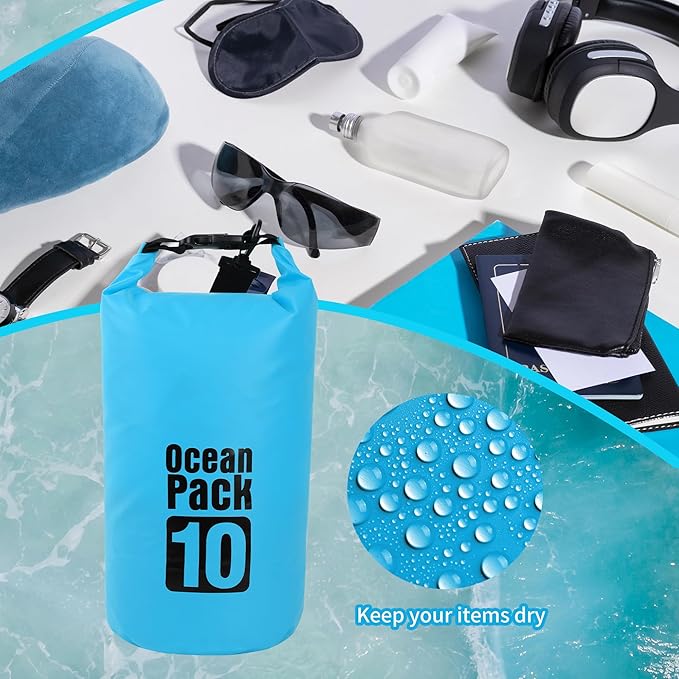 Dry Bag Waterproof for Women Men,10L Rolled Lightweight Dry Storage Bag Backpack with Phone Case for Travel,Swimming,Boating, Kayaking,Camping & Beach,Lake Blue