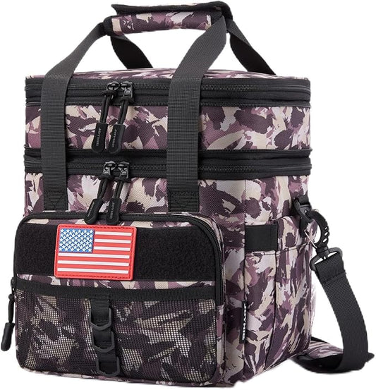 JOYHILL 18 L Tactical Lunch Box - Insulated, Leakproof, and Expandable Double-Deck Cooler Bag for Work, Camping, Picnic - Durable Black Lunch Bag for Adults, 24 Can