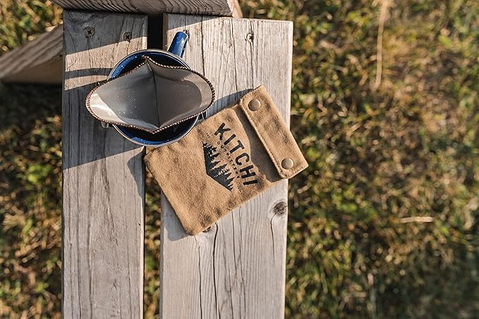 Lightweight Stainless Camping Backpacking and Hiking Pour Over Coffee Dripper with Olive Canvas Storage Pouch 6*4inch